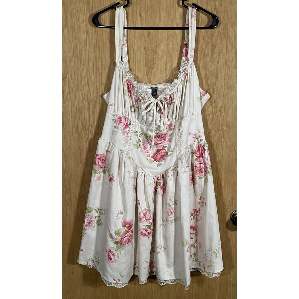 Women's XL Mini Dress Pink Floral Corset Smocked Fit & Flare Coquette Romantic